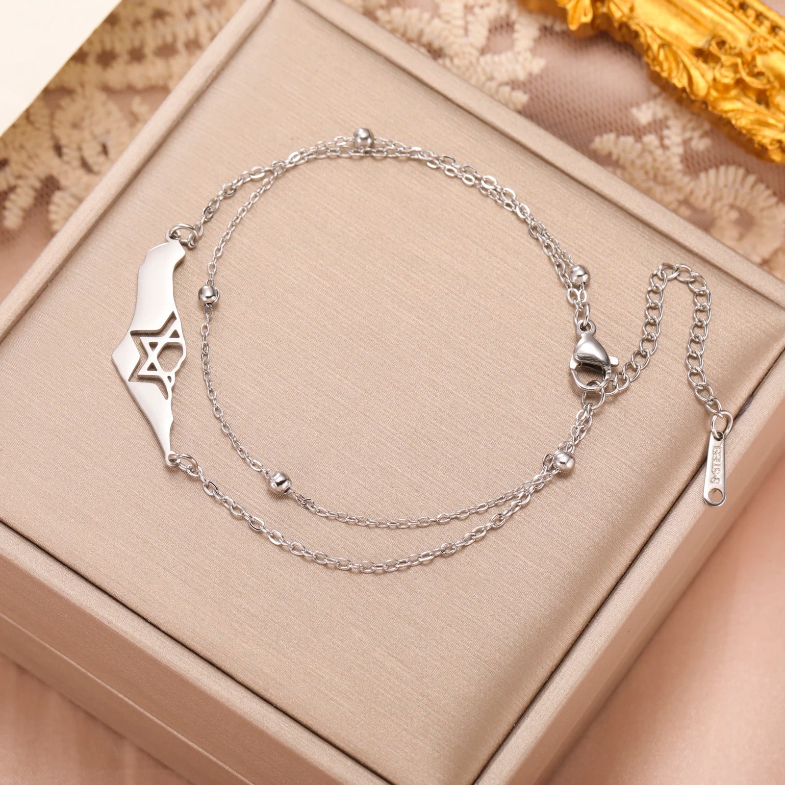 Israel Map & Star of David Bracelet - Stainless Steel Double-Layer Charm