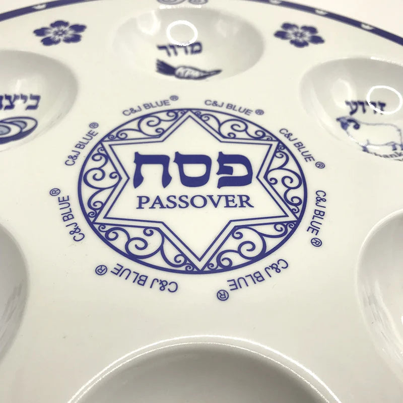 Passover Melamine Seder Plates – 12-inch Round Kaarah Tray for Pesach