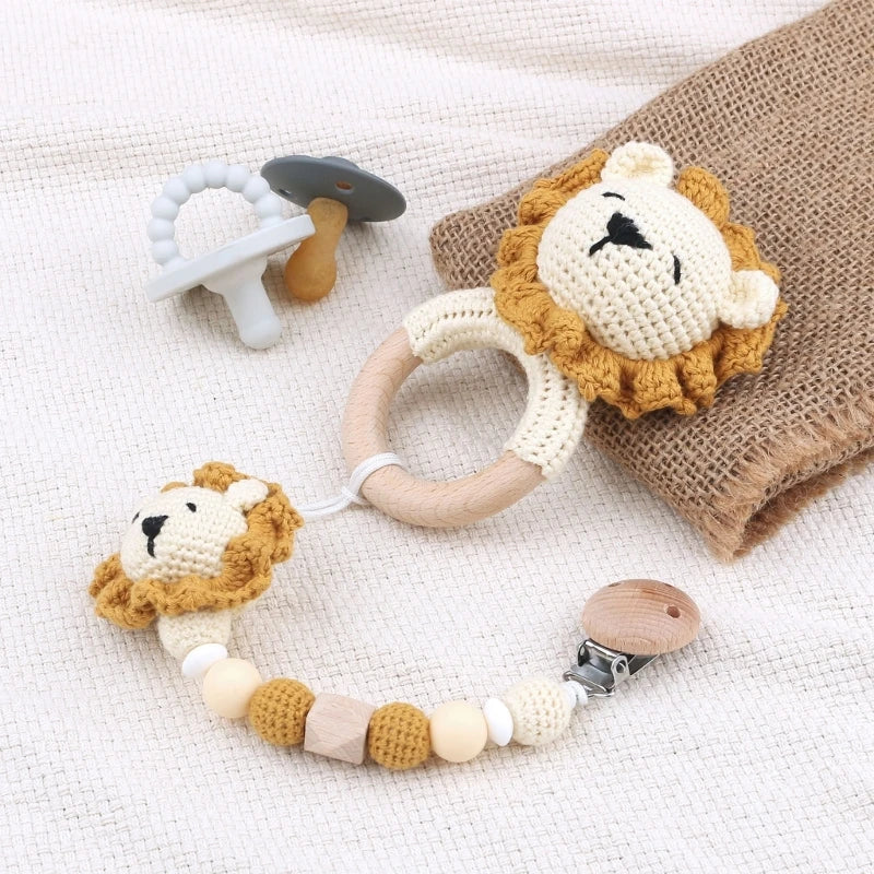 Baby Pacifier Clip Crochet Lion