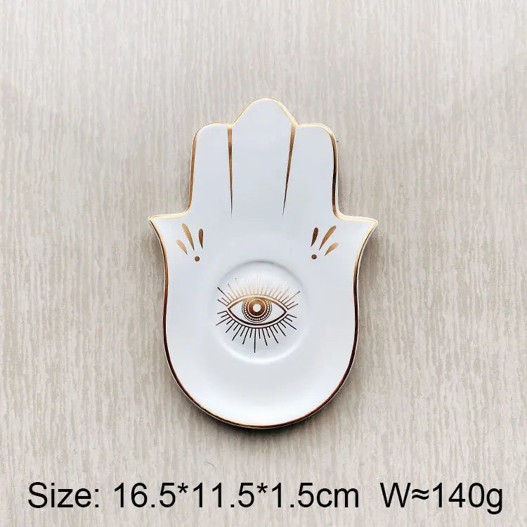 Ceramic Evil Eye Hamsa Hand Jewelry Tray