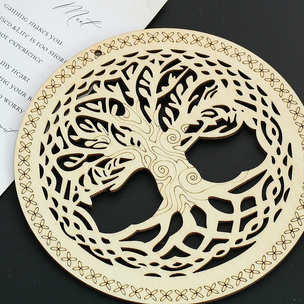 15cm Laser-Cut Kabbalah Tree of Life Wooden Hanging Decor