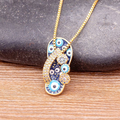 Enamel Slipper Evil Eye Pendant Necklace