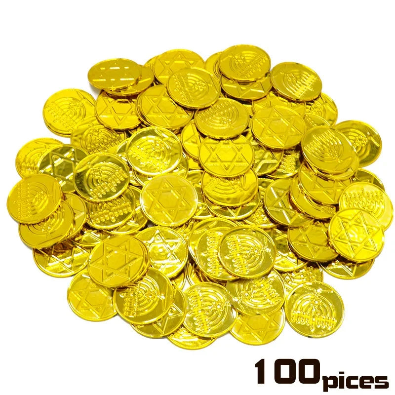 100pcs Colorful Retro Plastic Pirate Gold Coins - Hanukkah Fake Treasure Toys