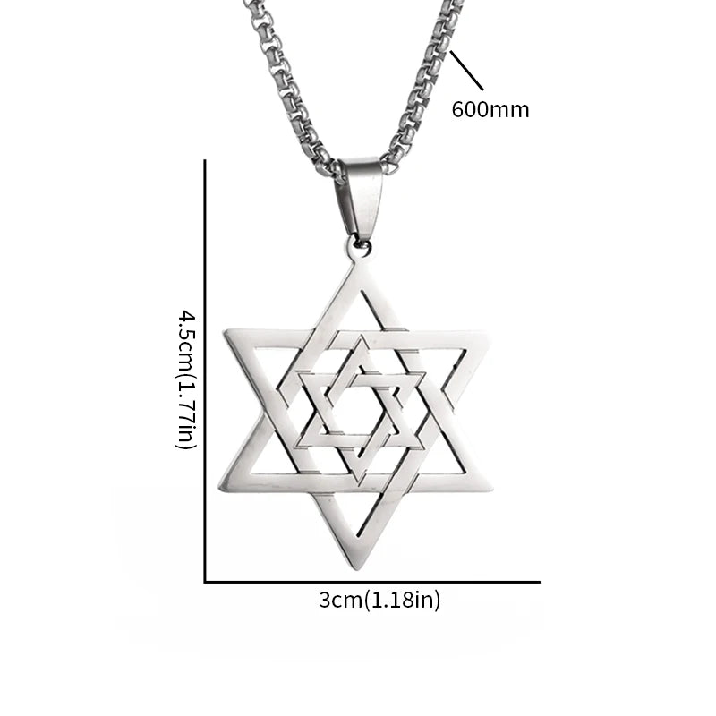 Stainless Steel Solomon Six-Pointed Star Necklace for Men & Women | Star of David Jerusalem Jewish Amulet Jewelry