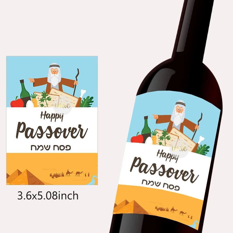 12pcs Happy Passover Wine Bottle Labels – Self-Adhesive Pesach Stickers for Jewish Holiday Party & Gift Decor