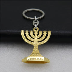 12 Tribes of Israel Menorah Jerusalem Temple 7 Branch Jewish Candle Holder Keychain for Bag Backpack Ornaments Pendant