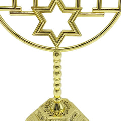 7 Branch Hexagonal Base Menorah with 12 Tribes and Star of David Design