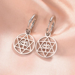 Star of David Dangle Drop Earrings and Tree of Kabbalah Design - Fashion Jewish Jewelry