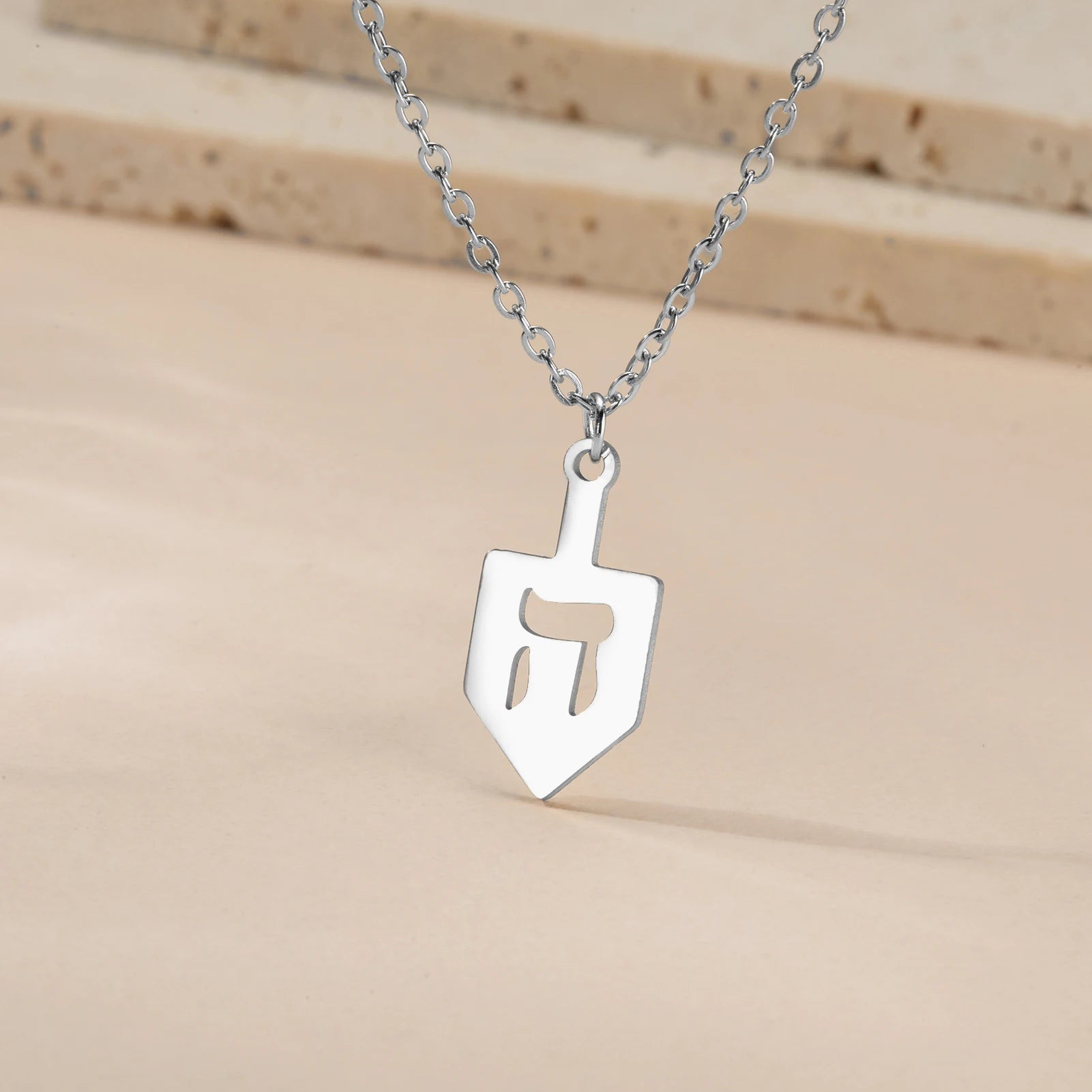 Jewish Dreidel Necklace Hei Nun Shin Charm