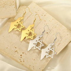 Star of David & Map of Israel Hoop Earrings - Stainless Steel Hexagram Jewelry