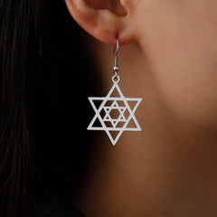 Star of David Cross Women's Earrings - Double Layered Hexagonal Star, Vintage Stainless Steel Jewish Jewelry Gift