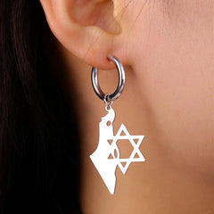 Star of David & Map of Israel Hoop Earrings - Stainless Steel Hexagram Jewelry