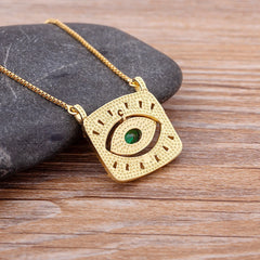 Golden Zircon Turkish Evil Eye Pendant Necklace