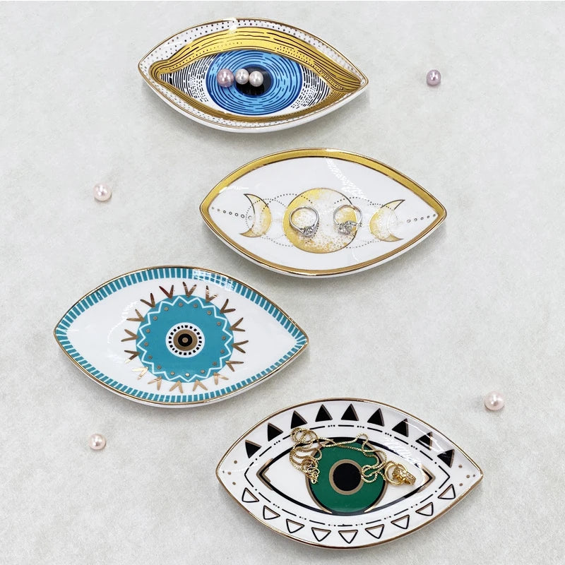 Ceramic Jewelry Tray – Evil Eye Trinket Dish for Rings