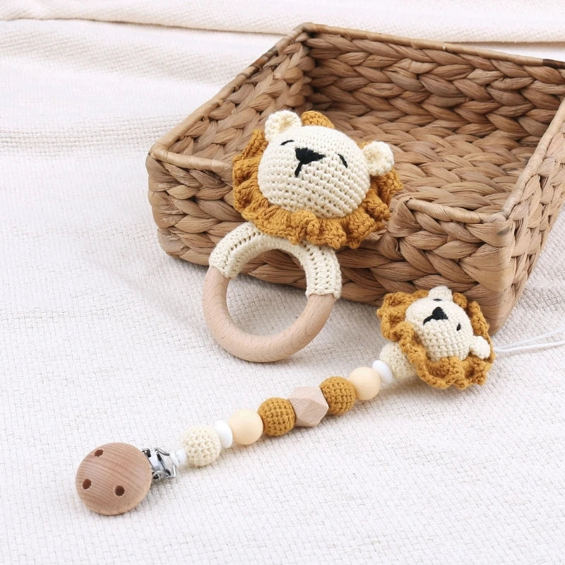 Baby Pacifier Clip Crochet Lion