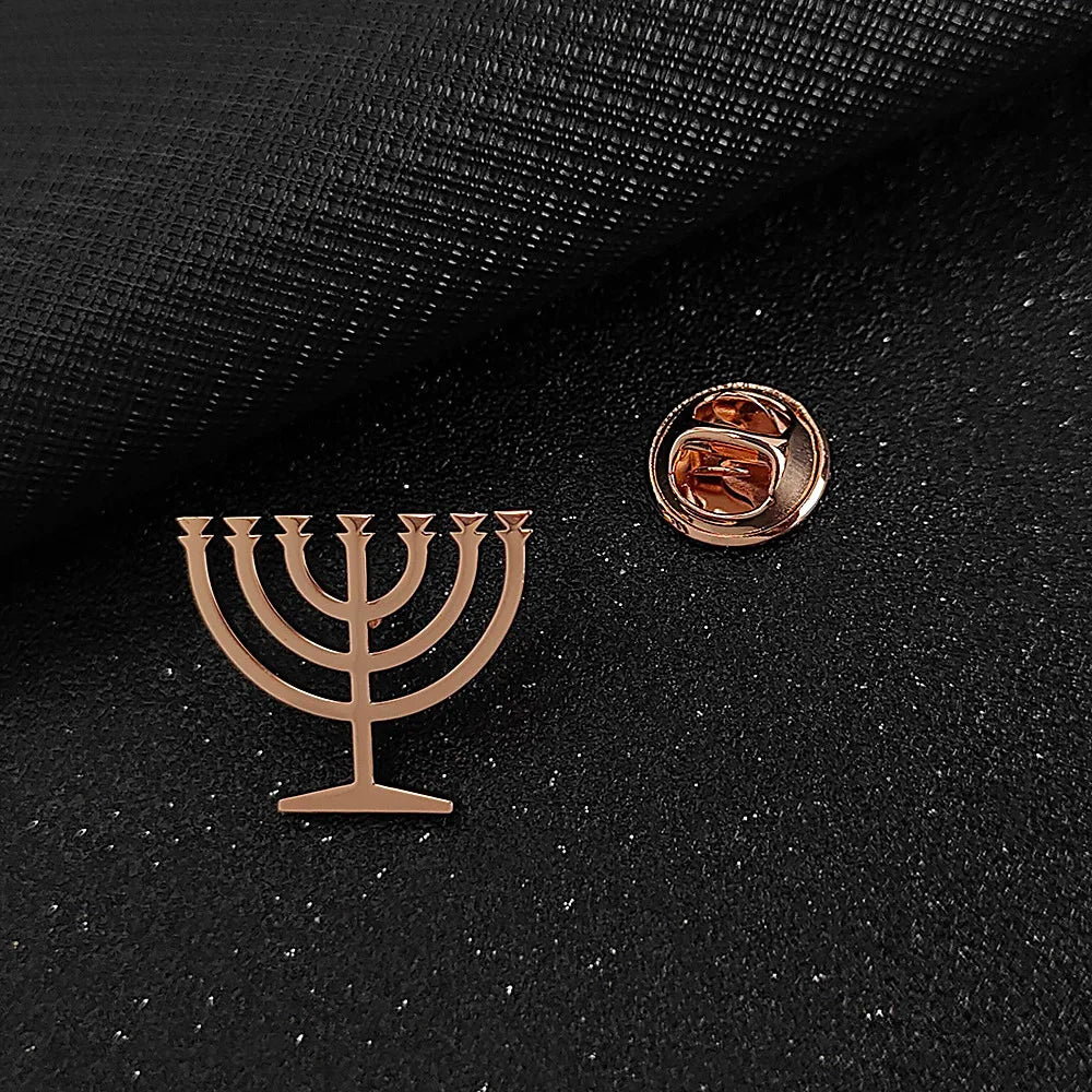 Jewish Menorah Men's Brooch - Stainless Steel Lapel Pin