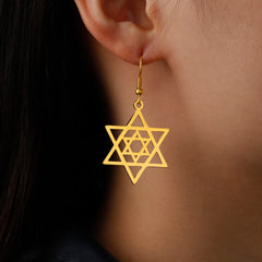 Star of David Cross Women's Earrings - Double Layered Hexagonal Star, Vintage Stainless Steel Jewish Jewelry Gift