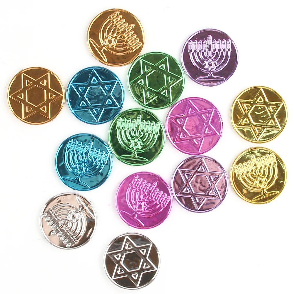 100pcs Colorful Retro Plastic Pirate Gold Coins - Hanukkah Fake Treasure Toys