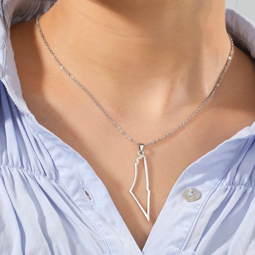 Stainless Steel Israel Geography Map Necklace