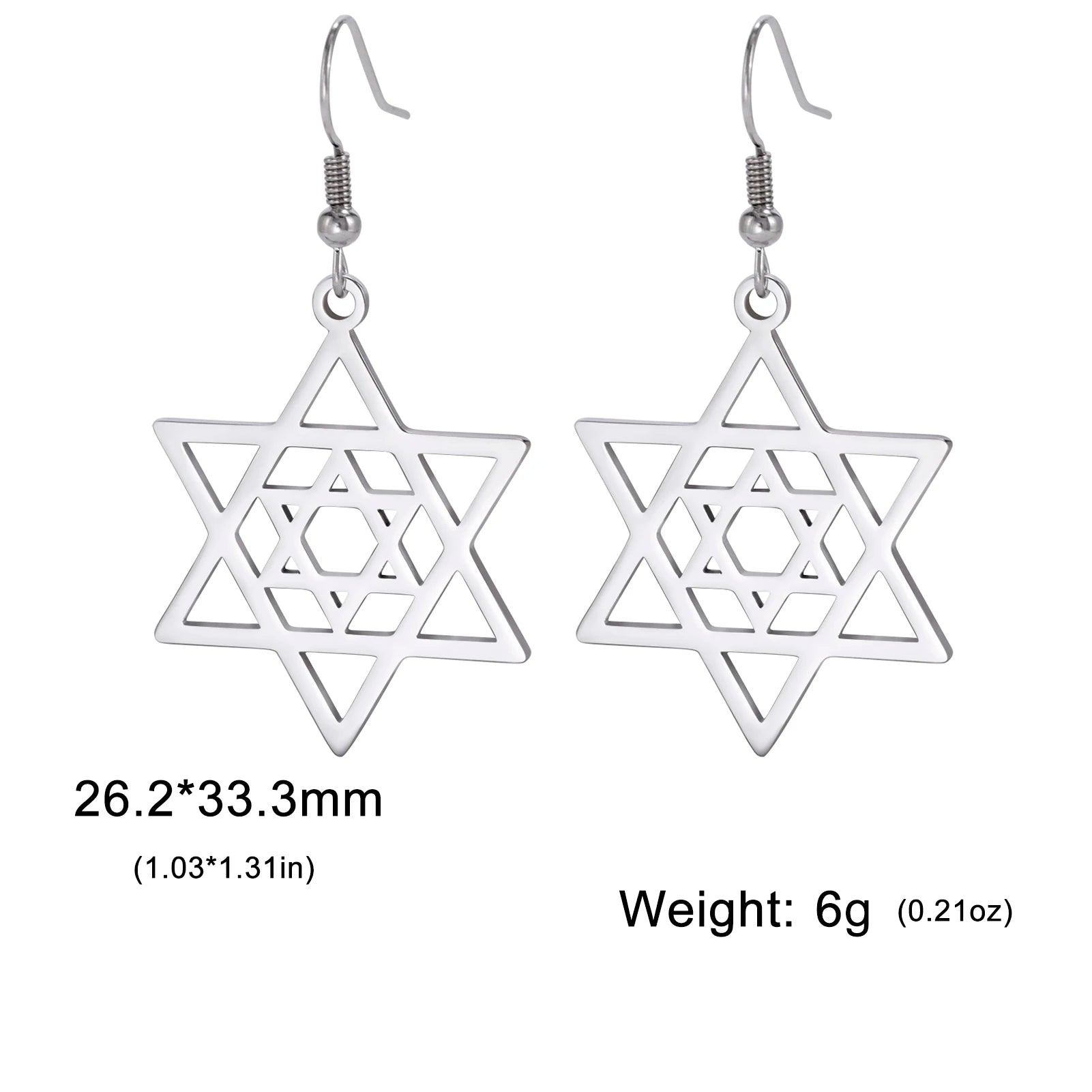 Star of David Cross Women's Earrings - Double Layered Hexagonal Star, Vintage Stainless Steel Jewish Jewelry Gift