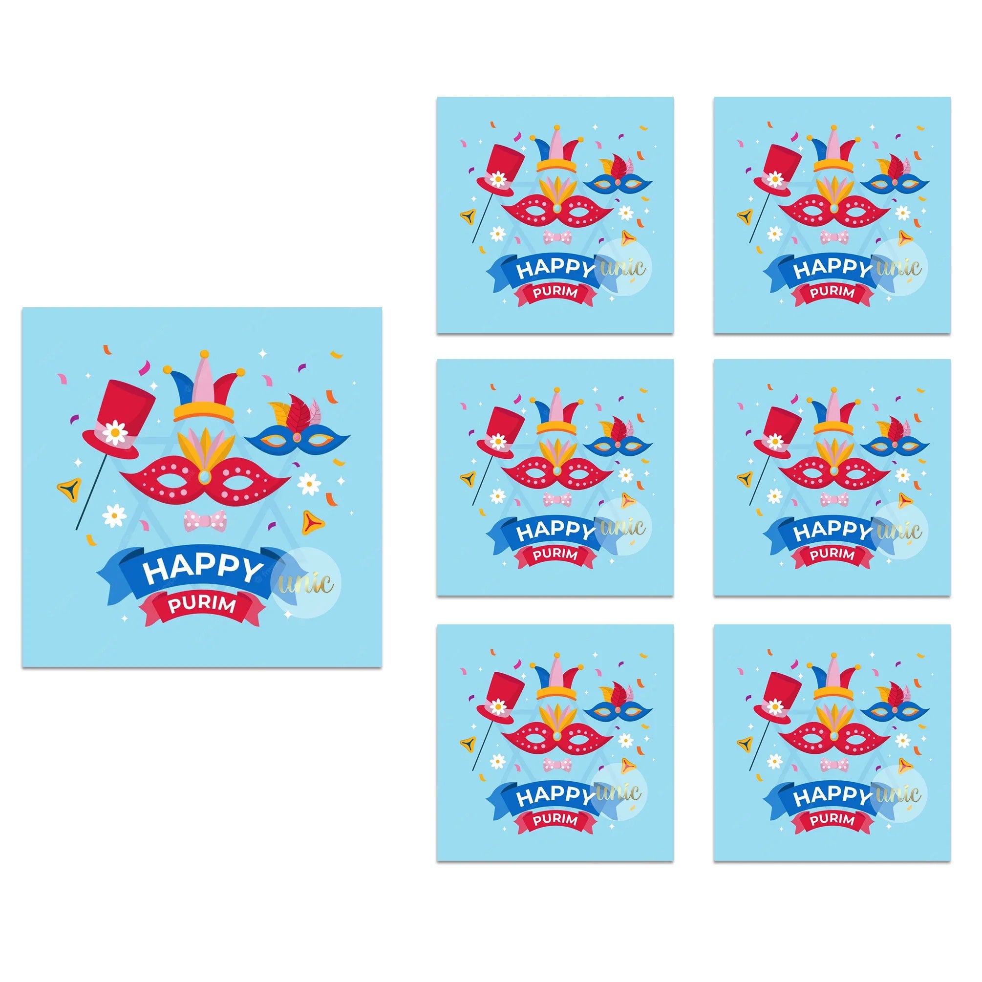 Purim Celebration Stickers – Self-Adhesive Square Labels for Jewish Holiday Gift Bag Decor