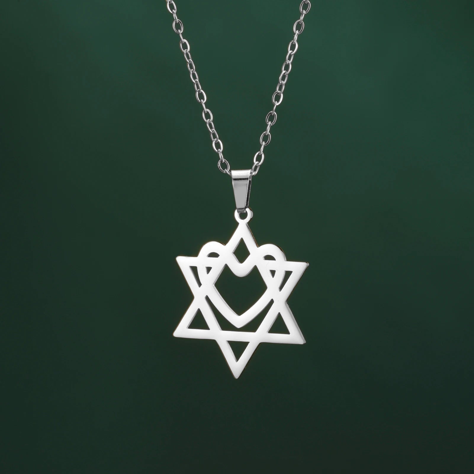 Stainless Steel Star of David Heart Necklace