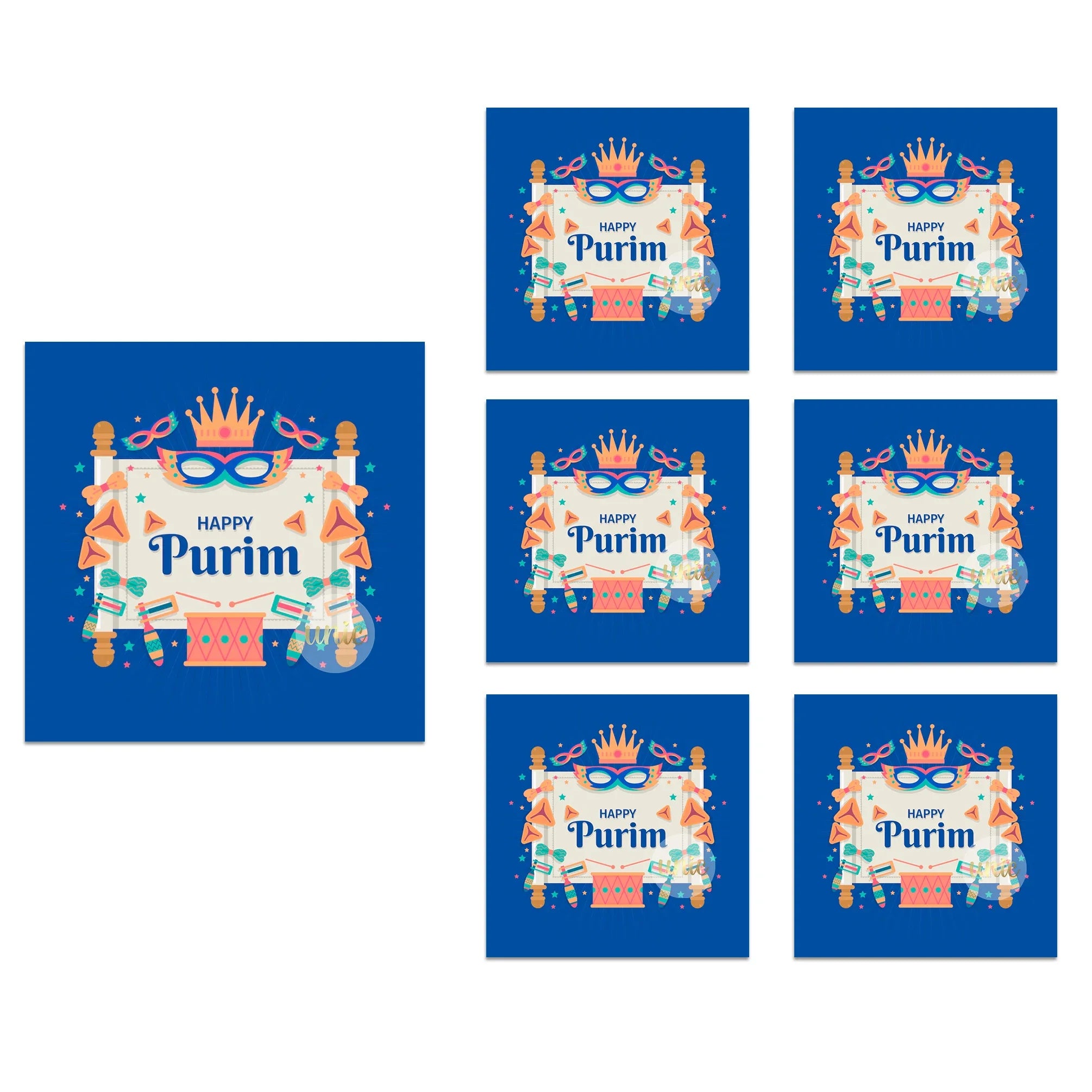 Purim Celebration Stickers – Self-Adhesive Square Labels for Jewish Holiday Gift Bag Decor