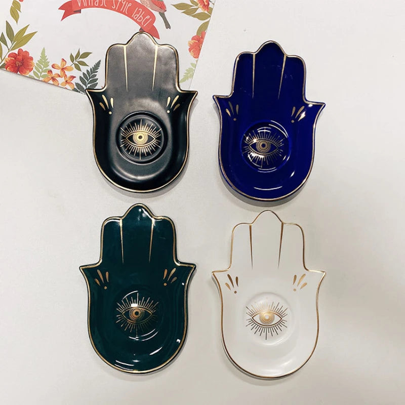 Ceramic Evil Eye Hamsa Hand Jewelry Tray