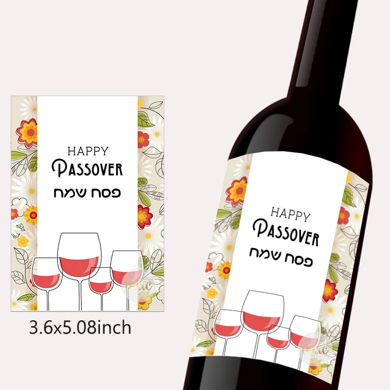 12pcs Happy Passover Wine Bottle Labels – Self-Adhesive Pesach Stickers for Jewish Holiday Party & Gift Decor