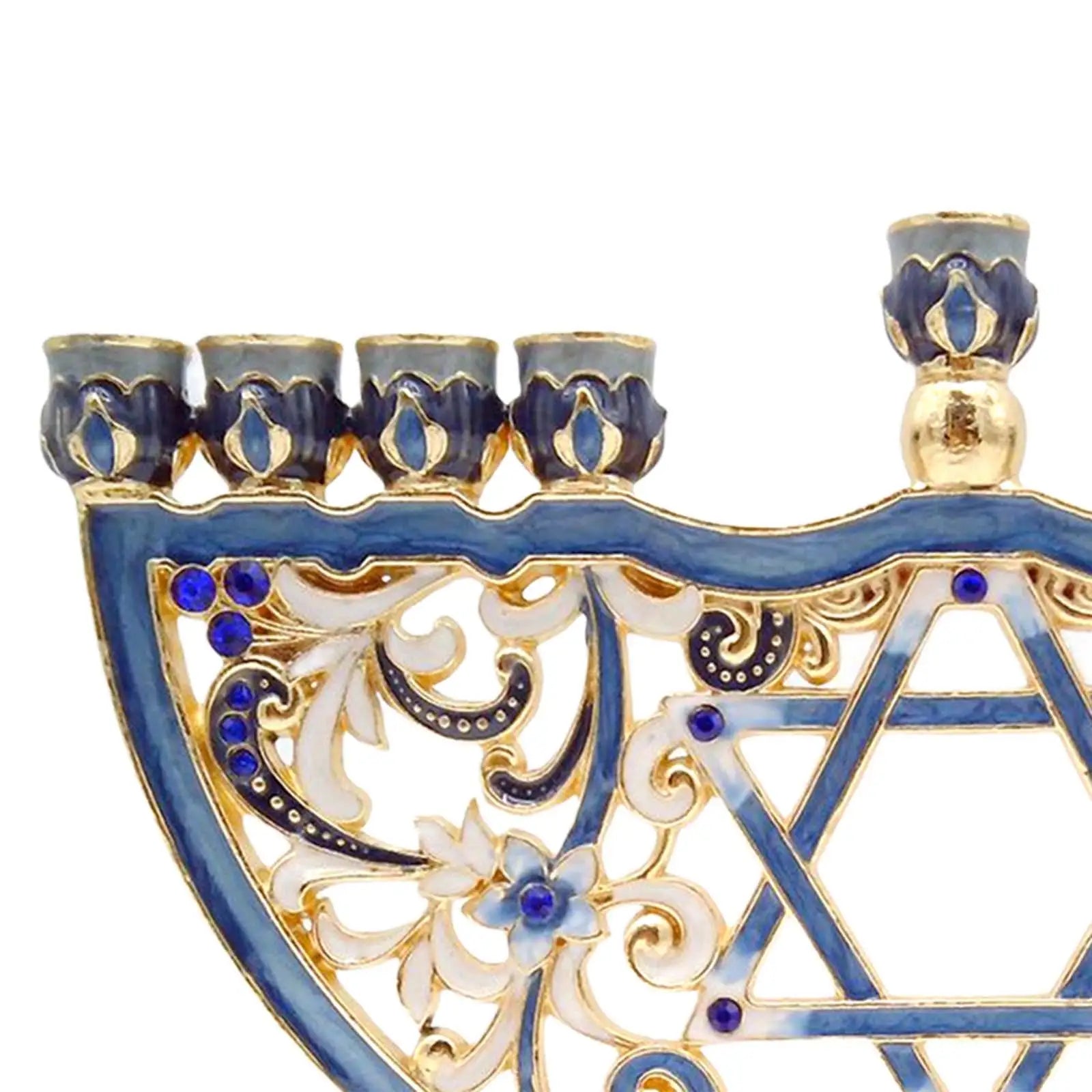 Enameled Metal Hanukkah Menorah with Jeweled Accents Bejeweled Jewish Candlesticks