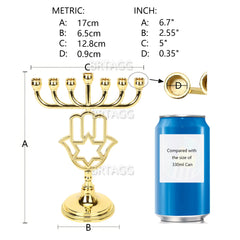 17cm Menorah Candle Holder with Hamesh Hamsa Hand