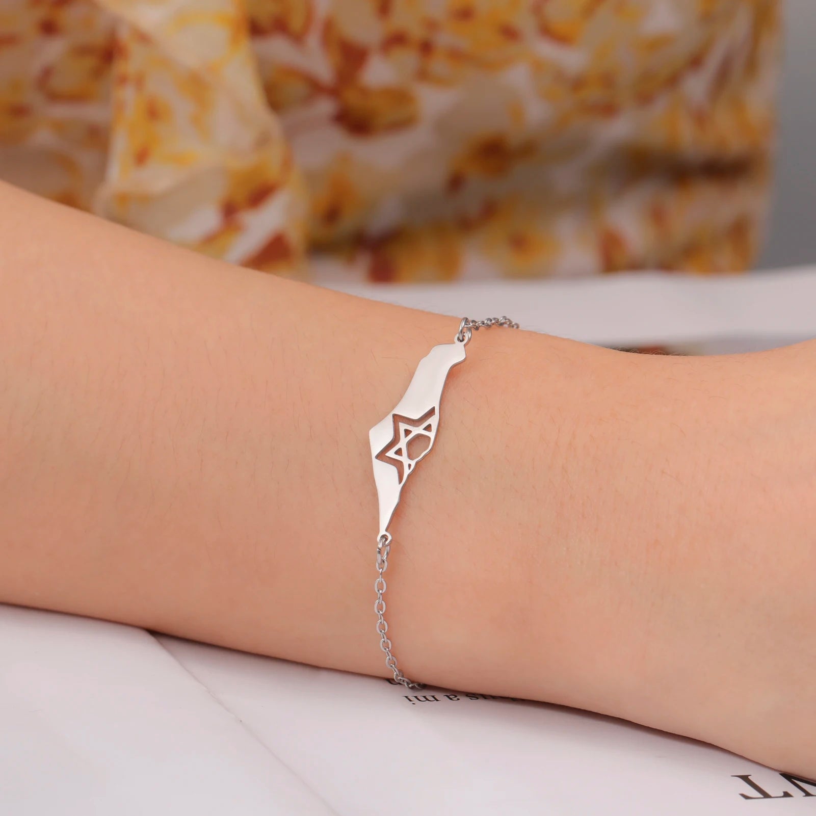 Israel Map & Star of David Bracelet - Stainless Steel Double-Layer Charm