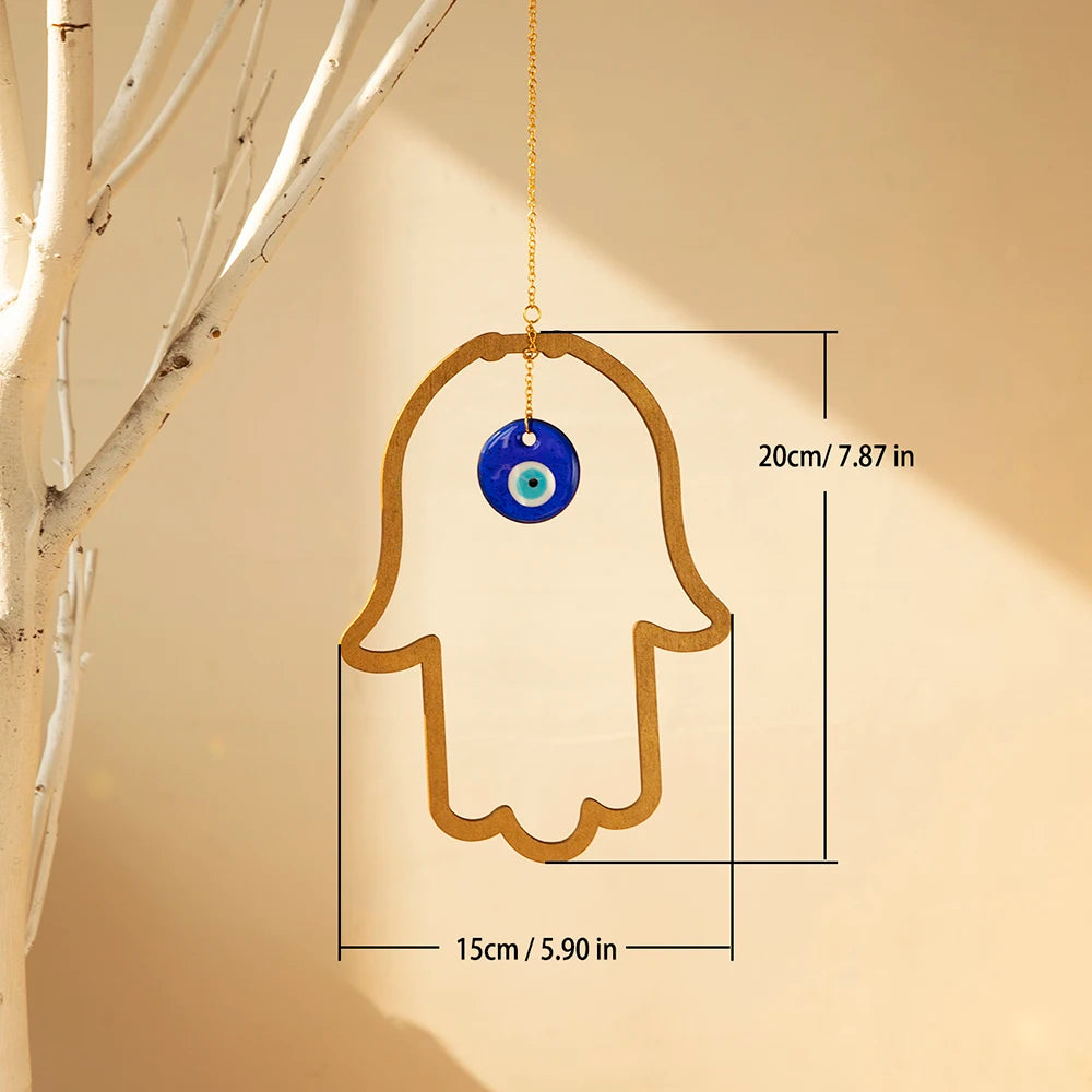 Wood Hamsa Hand Evil Eye Wall Hanging