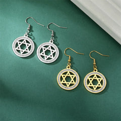 Star of David Dangle Earrings for Women & Girls - Hexagram Moon Pendant with Zircon, Stainless Steel Israel Jewish Jewelry Charm