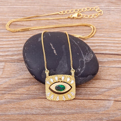 Golden Zircon Turkish Evil Eye Pendant Necklace