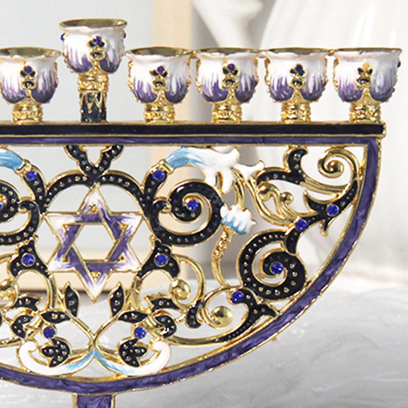 Hand Painted Enamel Floral Hanukkah Menorah