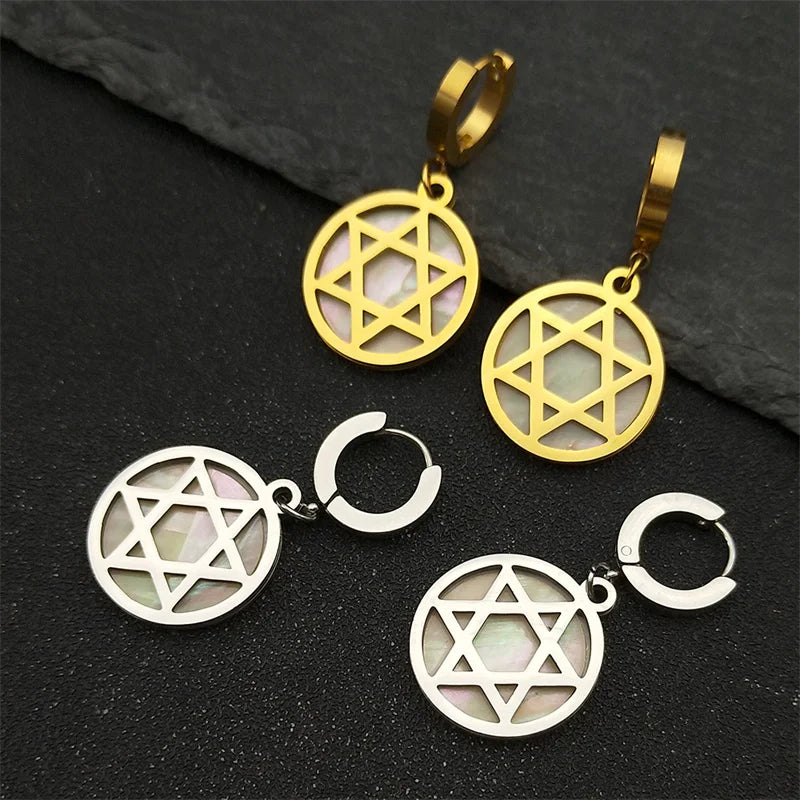 Star of David Drop Earrings for Women - Stainless Steel Gold & Silver Color, Round Hexagram Pendant, Party Jewelry Gifts