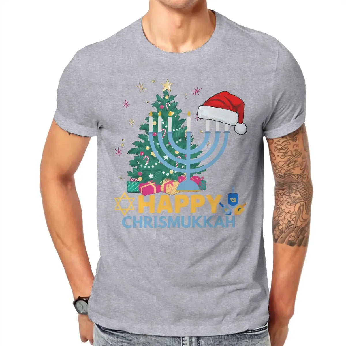 Funny Chrismukkah Harajuku T-Shirt - Happy Hanukkah Pattern Streetwear