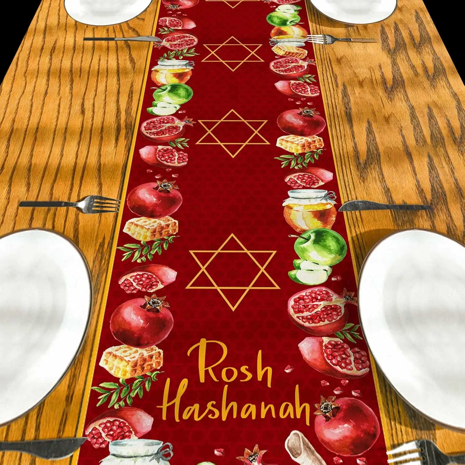 Festival Decor Rosh Hashanah Linen Table Runner