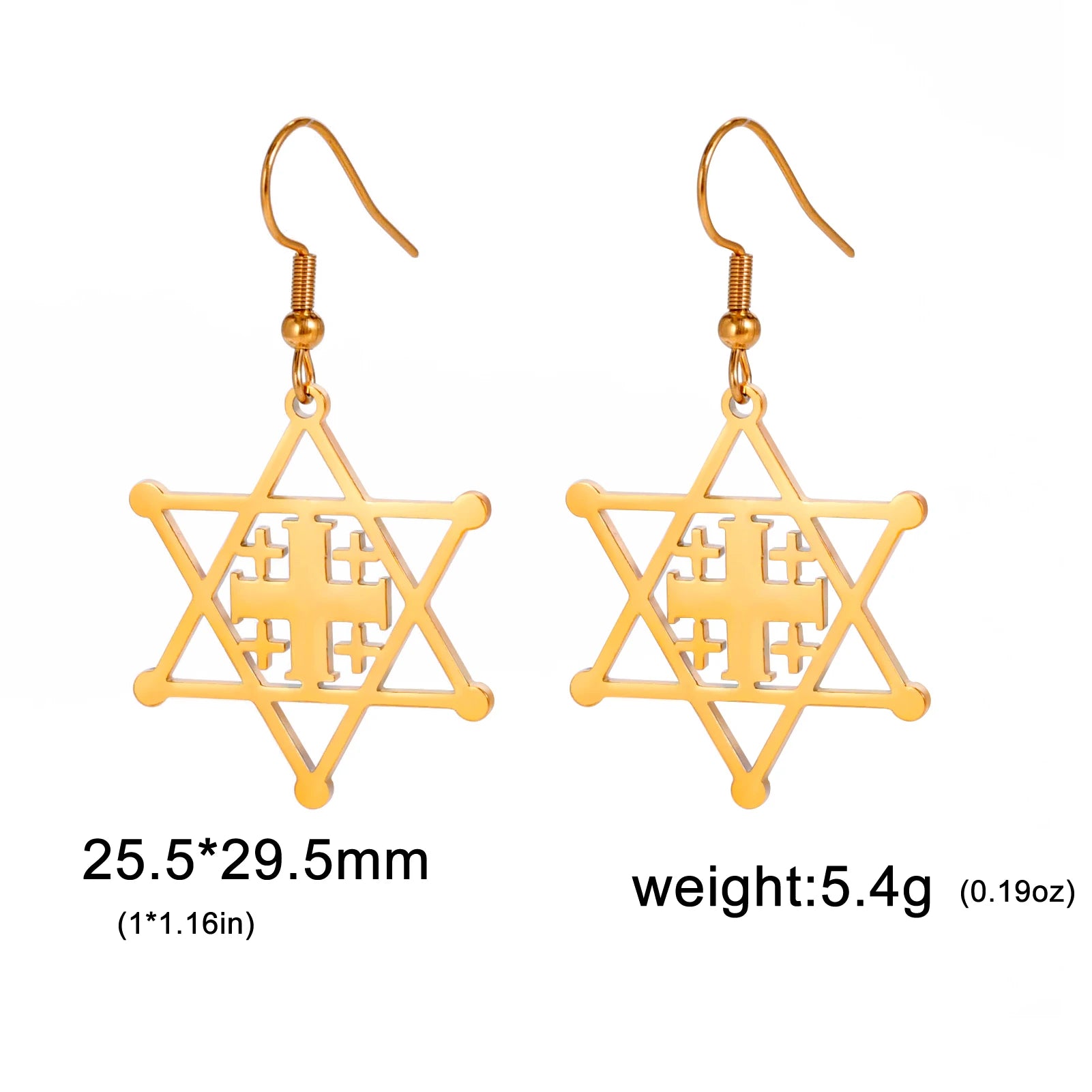 Star of David Cross Women's Earrings - Double Layered Hexagonal Star, Vintage Stainless Steel Jewish Jewelry Gift