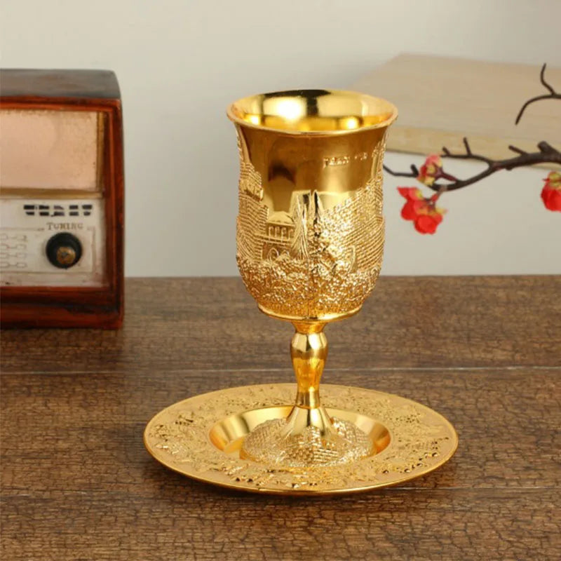 Gold & Silver Plated Kiddush Cup with Saucer