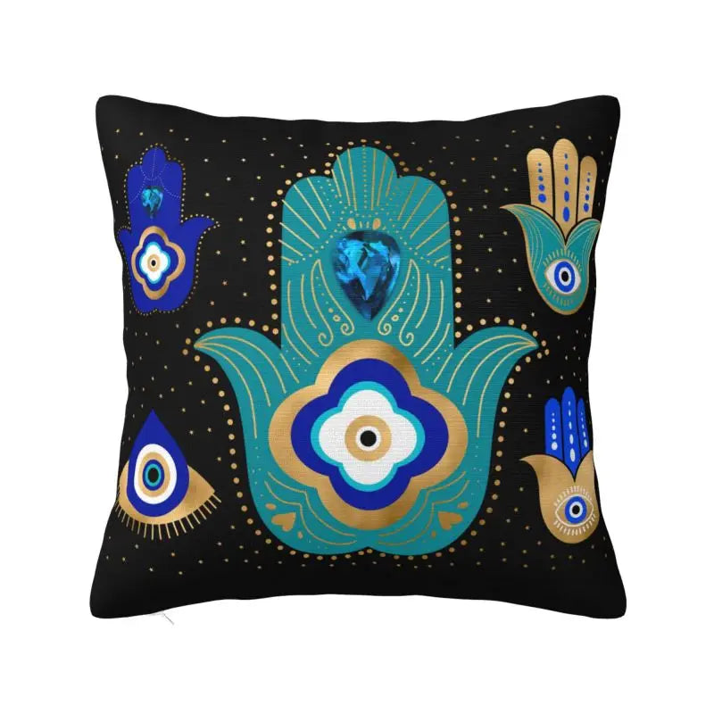 Fatima Hamsa Hand Cushion Covers - Evil Eye Velvet Pillow Case