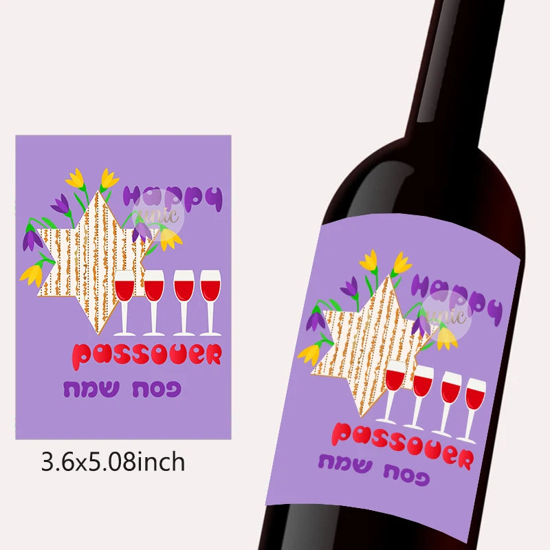 12pcs Happy Passover Wine Bottle Labels – Self-Adhesive Pesach Stickers for Jewish Holiday Party & Gift Decor