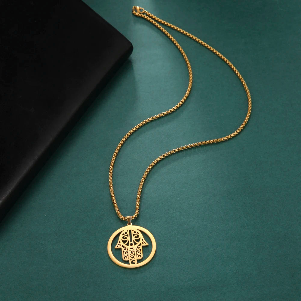 Gold Hamesh Hand Palm Pendant Necklace