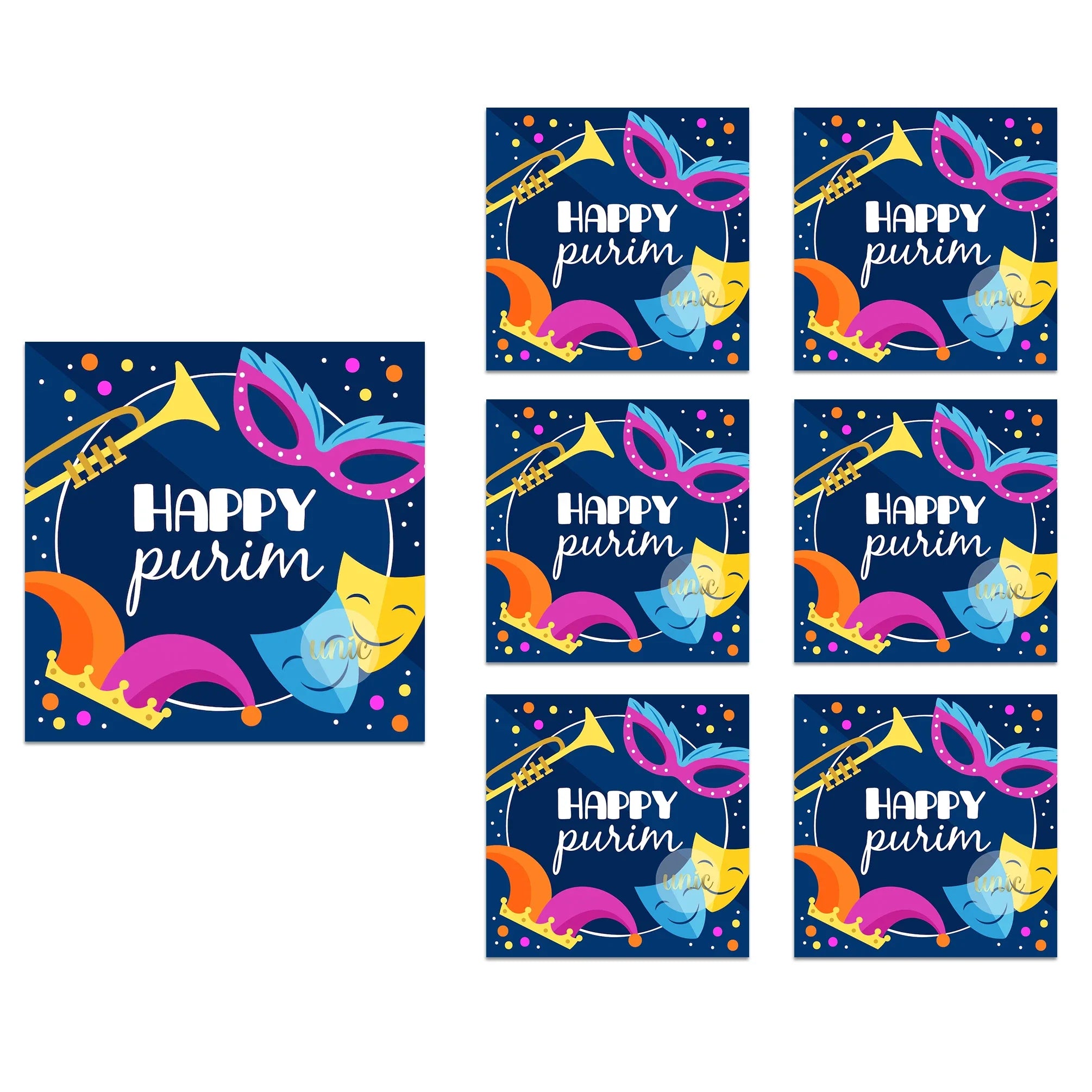 Purim Celebration Stickers – Self-Adhesive Square Labels for Jewish Holiday Gift Bag Decor