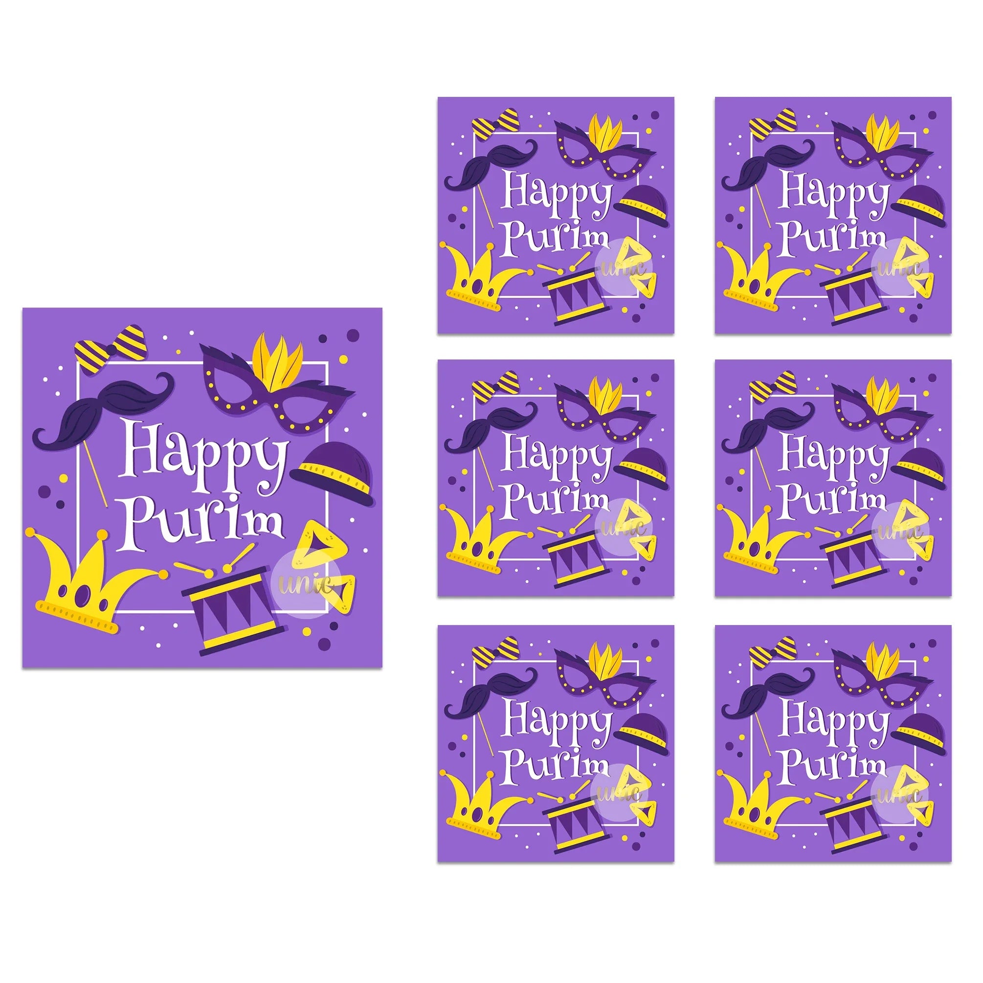 Purim Celebration Stickers – Self-Adhesive Square Labels for Jewish Holiday Gift Bag Decor