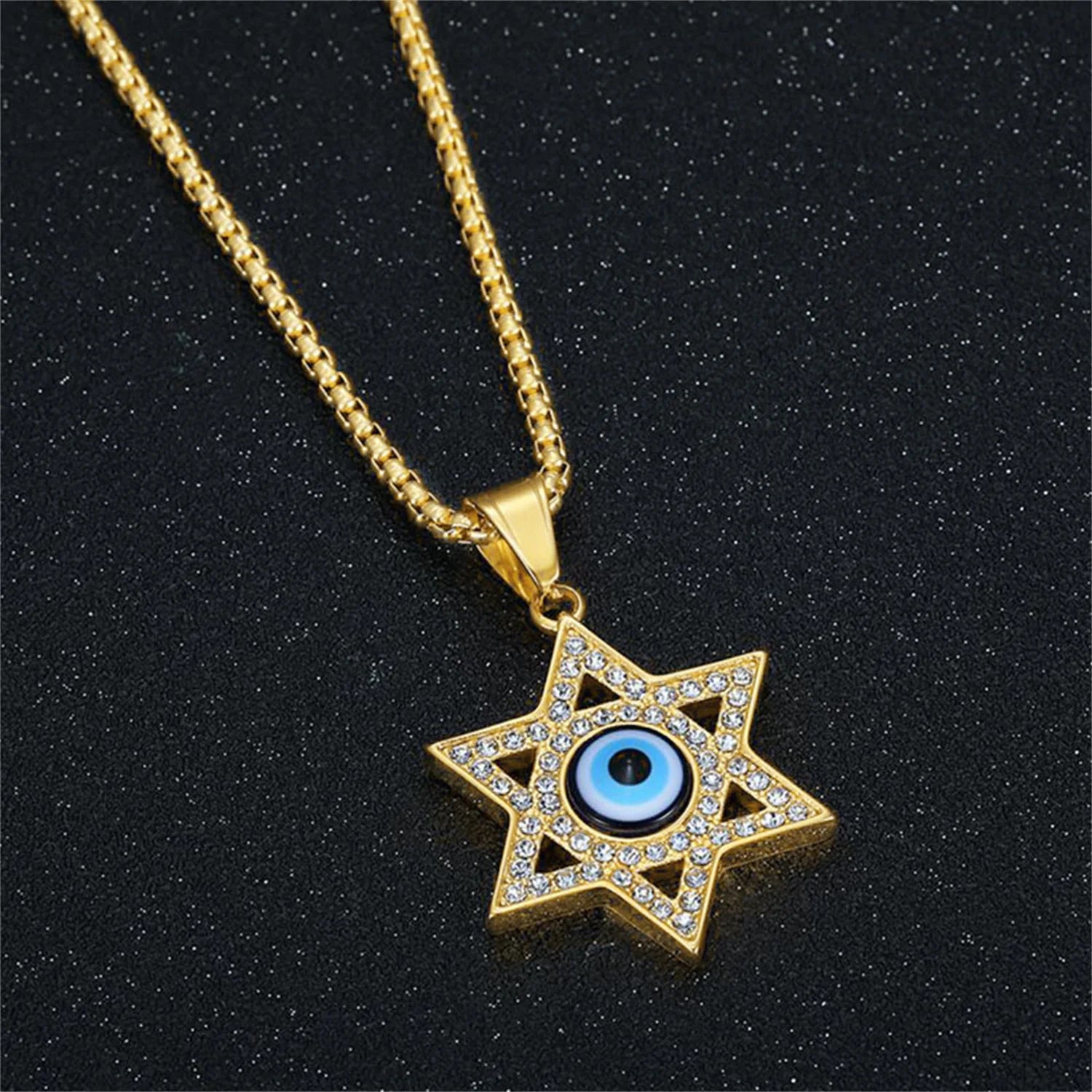 Gold Stainless Steel Evil Eye Star of David Pendant