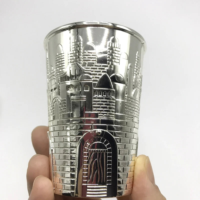 Kiddush Cup and Tray - Metal Wine Cup for Shabbat, Havdalah, and Jewish Holidays