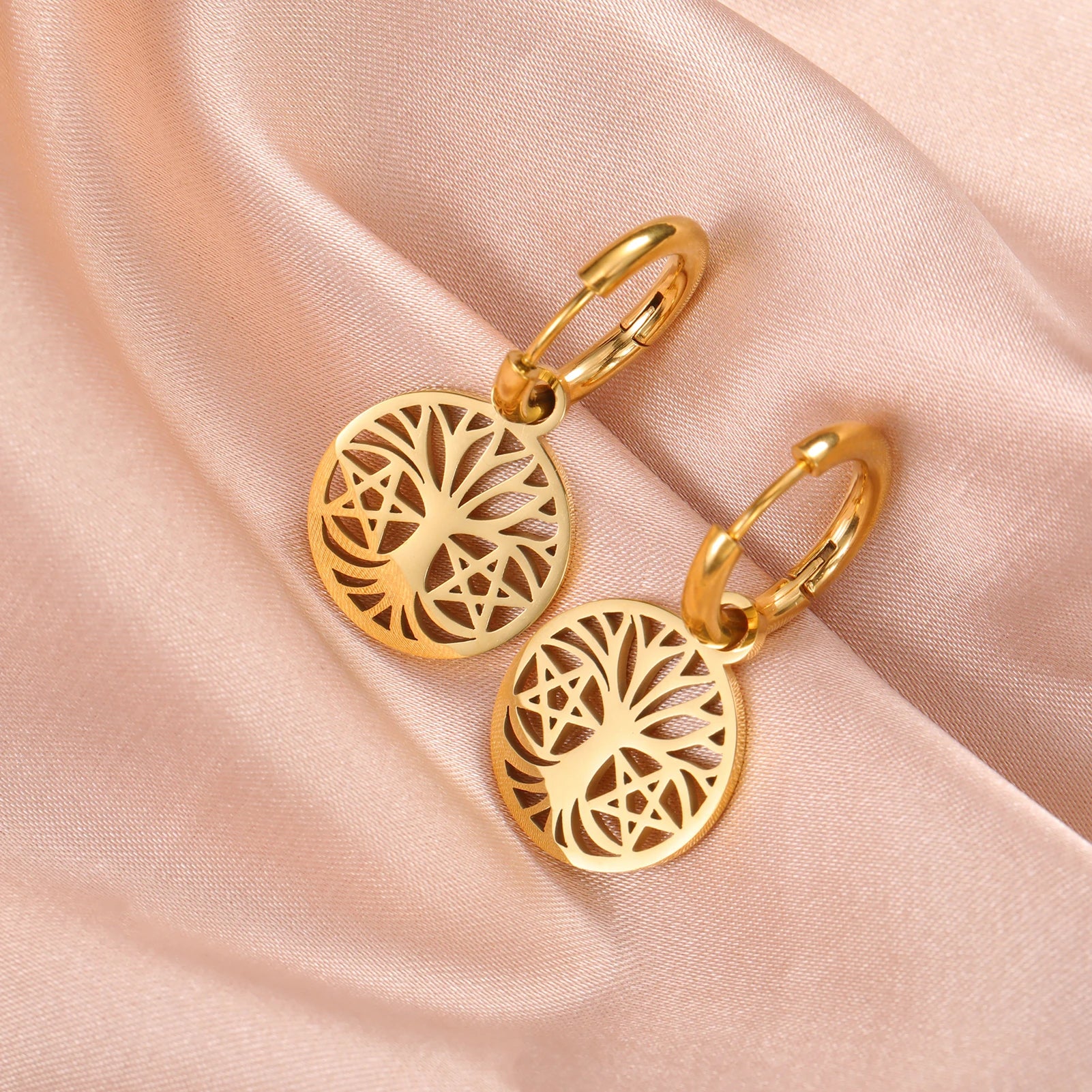 Star of David Dangle Drop Earrings and Tree of Kabbalah Design - Fashion Jewish Jewelry