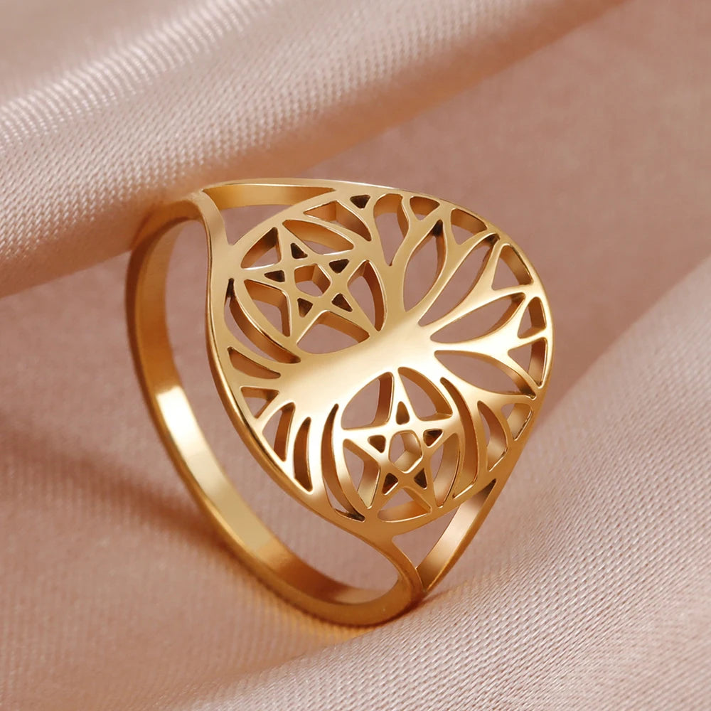 Hexagram Tree of Life Ring - Star of David & Pentagram Kabbalah